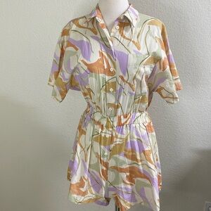 ASOS Romper Shorts Button Up Pastel‎ Abstract Print